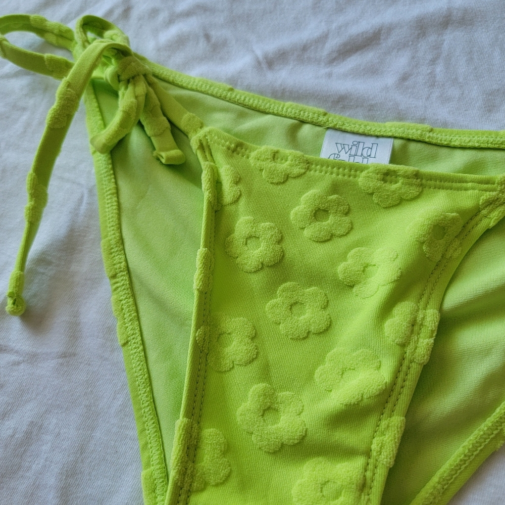 Textured Daisy Side Tie String Bikini Bottom Low Rise Cheeky | Wild Fable